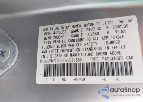 2009 Acura Tsx z USA, uszkodzony, nr VIN JH4CU26609C021580
